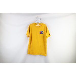 Champion Mens Large Spell Out Big Logo Heavyweight Short Sleeve T-Shirt Yellow